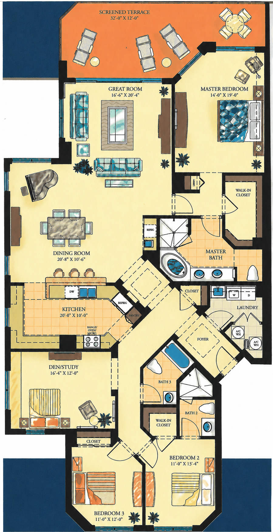 Three-Bedroom Plus Den/Study Corner floor plan