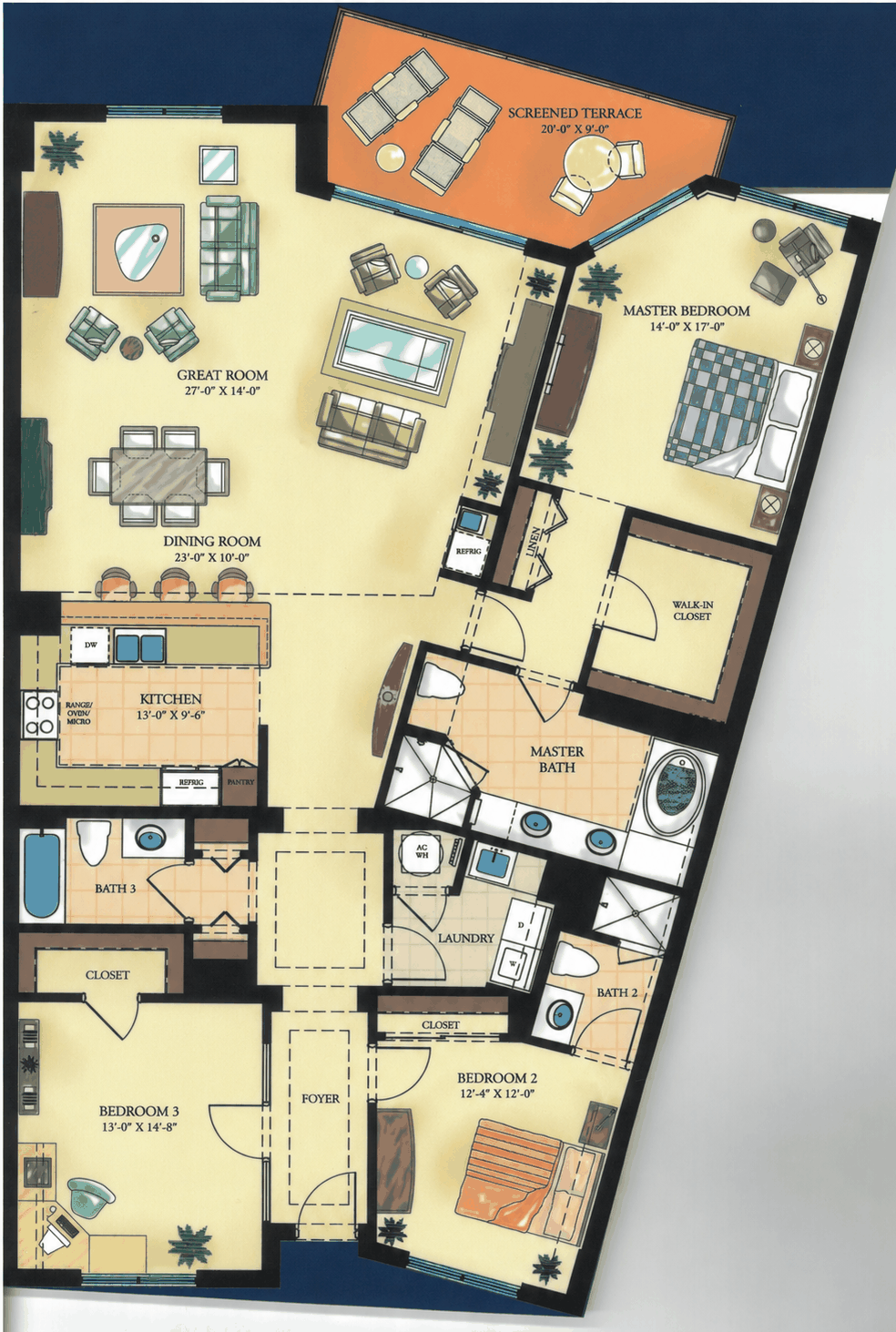 Three-Bedroom Wedge floor plan